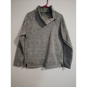 Eddie Bauer Women's Three Snap On Button Mock Neck Green Sweater Size Medium